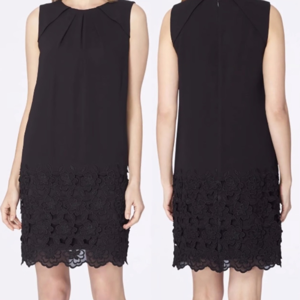 NWT Tahari  Black Floral Embroidered Hem Shift Dress w/Stretch Lining size 6P